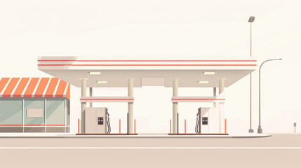 A simple flat vector illustration of an empty gas station in the city