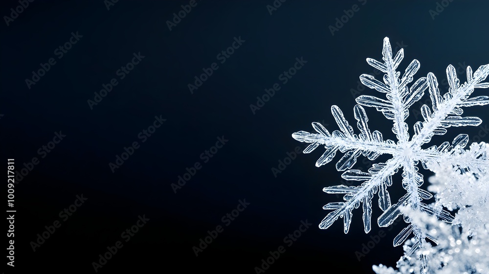Poster intricate symmetry of frozen snowflake - captivating microscopic view of ethereal ice crystals and d