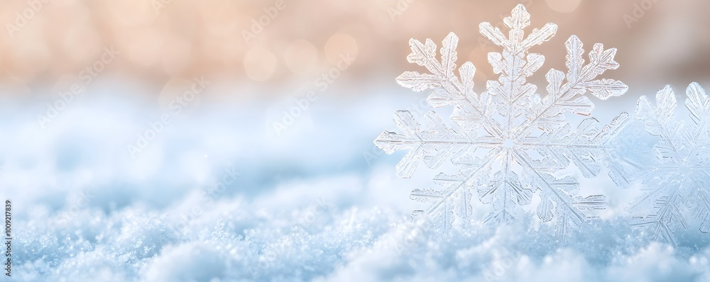 Poster intricate snowflake structure revealed - captivating close-up of winters crystal patterns under micr