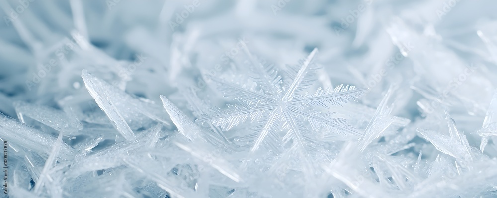 Poster intricate snowflake close-up - stunning microscopic view of frozen symmetry and delicate ice crystal