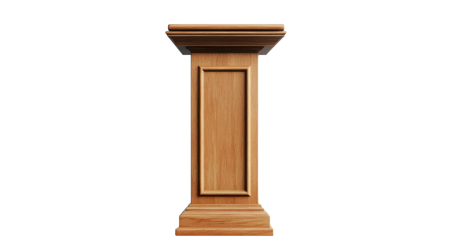 A beautifully crafted wooden pedestal showcasing elegance in minimalist design, on the transparent background. PNG Format