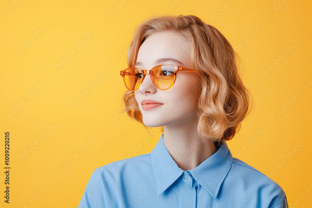 Sticker young beautiful girl using laptop on pink background