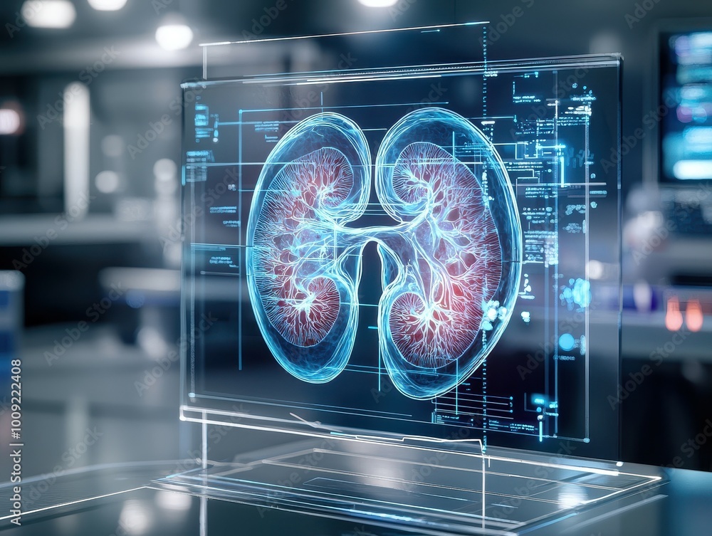 Aufkleber a digital image of a human kidney on a computer screen in a lab.