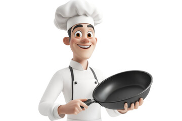 A cheerful cartoon chef preparing for a delicious culinary adventure in the kitchen, on the transparent background. PNG Format