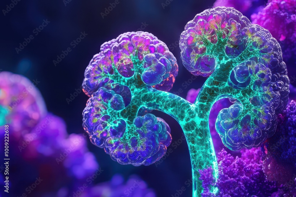 Poster close-up of a digital rendering of a kidney.