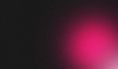 Pink white illuminated spots on black, grainy color gradient background, noise texture effect, copy space