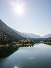 Serene Mountain Lake Scene in BC, Canada Under a Clear Sky