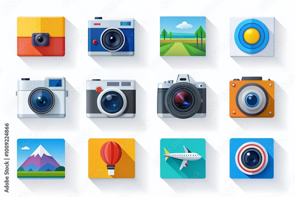 Poster diverse set of colorful and modern flat design icons for various digital and print applications