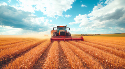 Fototapeta premium harvester and tractors work in the field