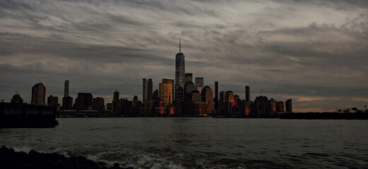 One World Trade Center. WTC memorial. Lower Manhattan view. View from New Jersey. New York City...
