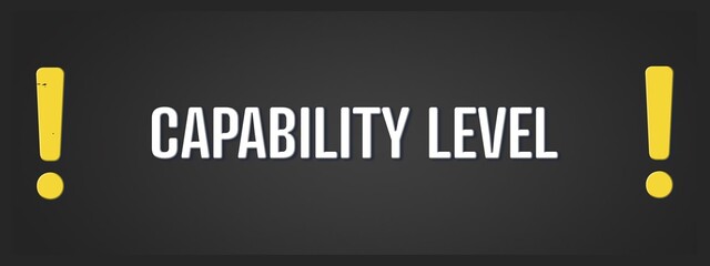 Capability Level. A blackboard with white text. Illustration with grunge text style.