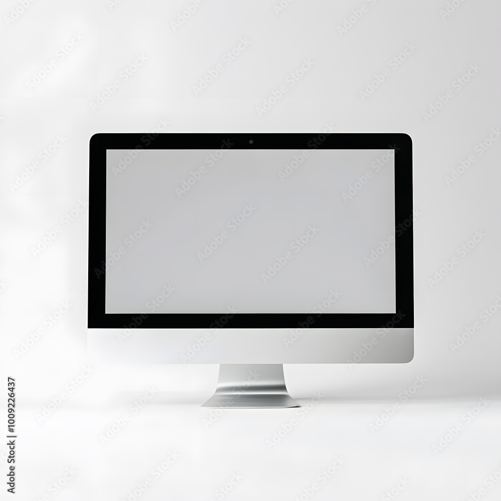 Aufkleber personal computer mockup in front with empty screen on white background