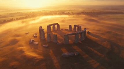 Stunning aerial view of stonehenge at sunrise showcasing ancient mystical landscape
