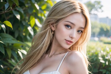 Naklejka premium woman, beauty, hair, nature, summe