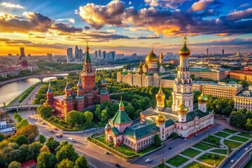 Obraz premium Dynamic Aerial Views of Moscow Captured with GoPro, Showcasing Cityscapes and Landmarks