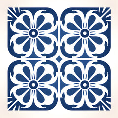 Blue floral tiles ornament. Traditional mosaic Portuguese azulejo motifs. Vintage Floor Tile geometric design with ornamental element