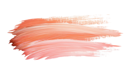 A vibrant brushstroke of warm peach hues on a white canvas in a creative workspace, on the transparent background. PNG Format