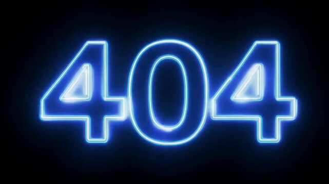 A glowing blue "404" error code displayed in bold letters, representing a webpage not found or an online error