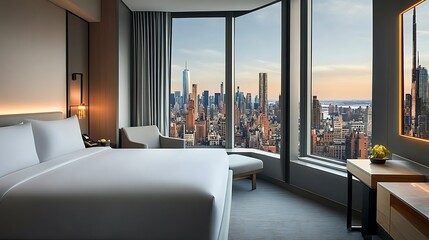 Modern Hotel Room with Panoramic City View