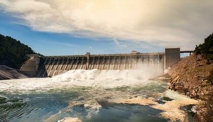 A powerful dam releases water.