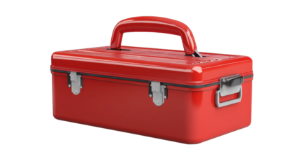 Bright red toolbox showcases vibrant craftsmanship for home projects, on the transparent background. PNG Format
