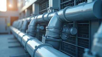 High-detail view of industrial air conditioning system components
