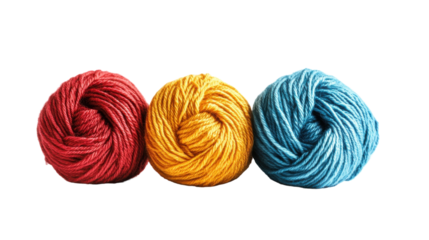 Colorful yarn balls displayed on a bright background ready for crafting projects, on the transparent background. PNG Format