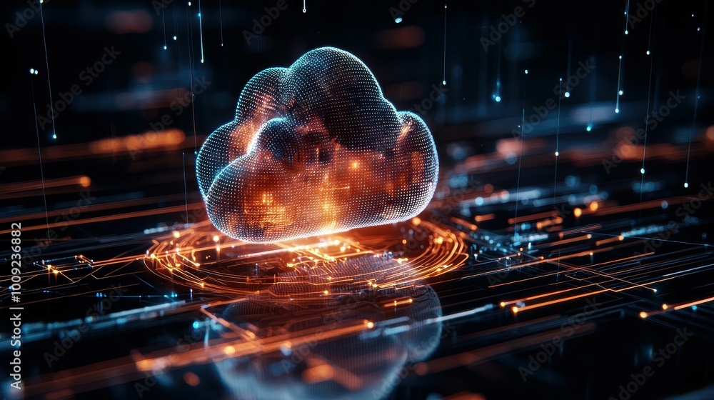 Aufkleber abstract digital cloud computing concept with glowing lines.