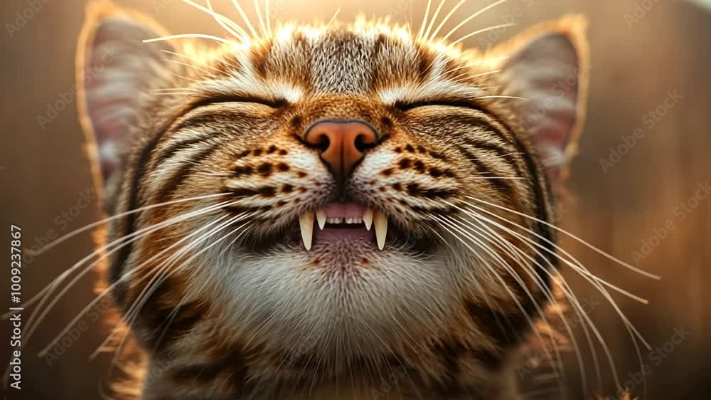 Aufkleber happy cat with a wide grin enjoying sunlight in a cozy setting generative ai