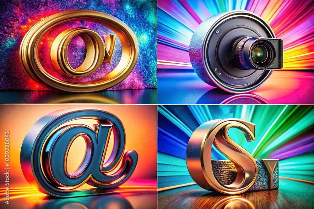 Poster elegant arobases in various artistic styles on colorful backgrounds creating a modern digital aesthe