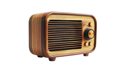 Vintage wooden radio design capturing nostalgia in a stylish setting, on the transparent background. PNG Format