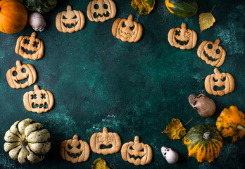 Halloween cookies in shape of jack-o-lantern