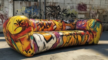 Obraz premium a unique and artistic sofa with graffiti design.