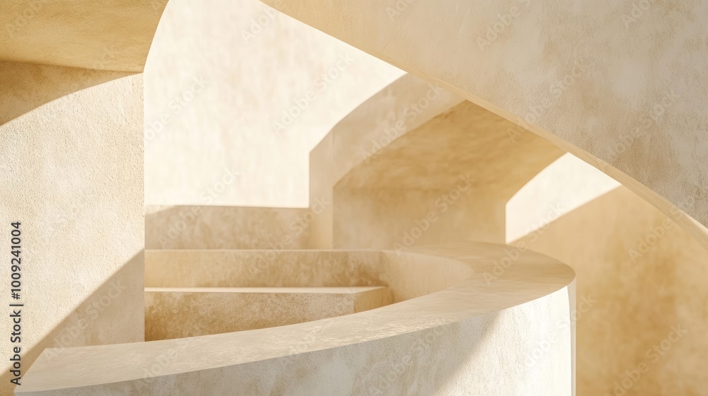 Poster abstract architectural design featuring curved surfaces and soft lighting.