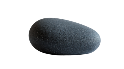 A smooth, rounded black stone resting elegantly on a light backdrop, on the transparent background. PNG Format