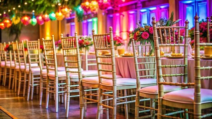 Obraz premium Elegant chiavari chairs arranged for a sophisticated event in a beautifully decorated venue setting