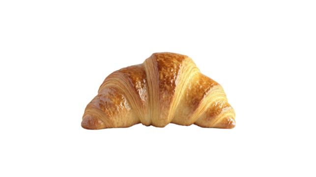 Golden, flaky croissant resting on a light surface in tranquil morning light, on the transparent background. PNG Format