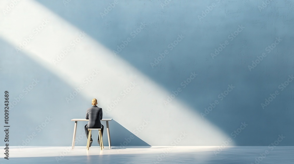 Poster a person sitting alone at a small, empty table, symbolizing the isolation of scarcity thinking.