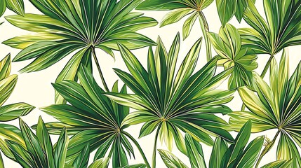 Tropical Green Palm Leaves Pattern White Background Summer Design
