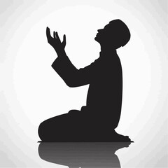 Silhouette vector of Muslim person praying on a white background.	