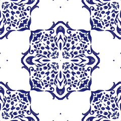 Vintage damask floral seamless ornamental watercolor arabesque paint tile design pattern for tile decor.