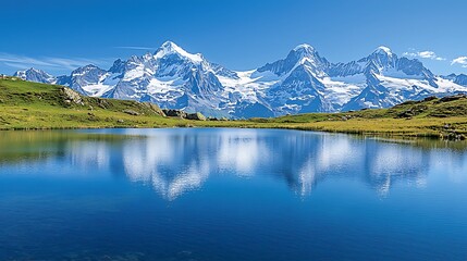 Naklejka premium Stunning Mountain Lake Reflection in Swiss Alps Landscape
