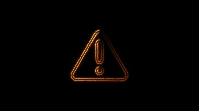 Neon warning icon animation. Glowing neon warning sign, exclamation mark concept. Important notification, urgent attention, caution error.