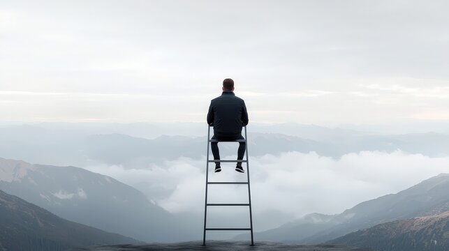 A person sitting at the bottom of a ladder, refusing to climb.