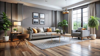 Elegant Grey Hardwood Flooring in Contemporary Room Interior with Natural Light and Minimal Decor
