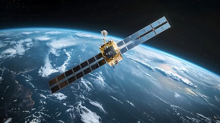 Obraz premium satellite in space with a blue Earth in the background. 