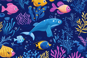 Fototapeta premium Seamless sea marine pattern 