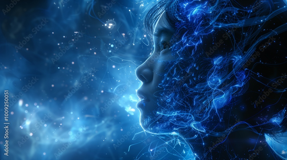 Poster a digital art representation of the concept of ai and artificial intelligence, featuring an elegant 