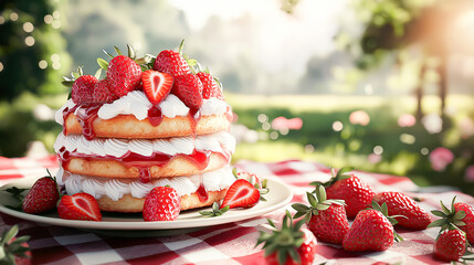 Strawberry Cream Sponge Cake with Fresh Whipped Topping