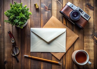 Elegant Letter with Signature on a Wooden Desk Surrounded by Office Supplies and Stationery Items